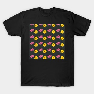 Hibiscus Pattern in Watercolors and a dark gray background T-Shirt